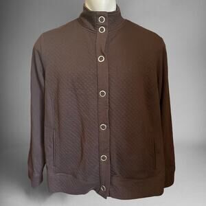 By Design Jacket Plus Size 1X Woman Metal Snap Front Quilted Sweatshirt Jumper